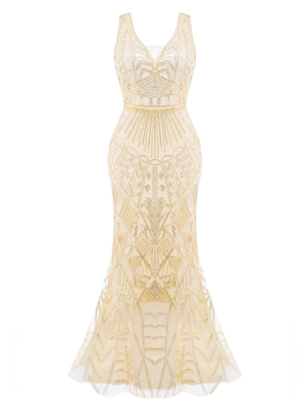 Babeyond Gold Sequin Scoop-Neck Cocktail Dress